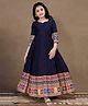 Fashion Dream Cotton Blend Woven Three Fourth Sleeves Floral Printed Dress - Navy Blue