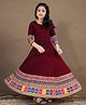 Fashion Dream Cotton Blend Woven Three Fourth Sleeves Floral Printed Dress - Maroon