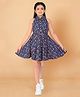 Fashion Dream Rayon Woven Sleeveless Floral Printed Dress -Navy Blue