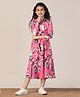Fashion Dream Cotton Blend Woven Three Fourth Sleeves Abstract Printed Dress - Pink