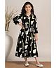Fashion Dream Cotton Blend Woven Three Fourth Sleeves Abstract Printed Dress - Black