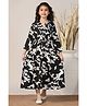Fashion Dream Cotton Blend Woven Three Fourth Sleeves Abstract Printed Dress - Black