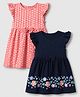 Babyhug Single Jersey Knit Knee Length Frock With Frill Sleeves Polka Dots and Floral Print Pack of 2 - Pink Navy Blue