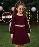 Hola Bonita Knit Full Sleeves Texture Dress With Stone Embellished & Belt - Wine