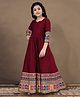 Fashion Dream Cotton Blend Woven Three Fourth Sleeves Floral Printed Dress - Maroon