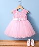 Blabber Sleeveless Ruffle & Floral Applique Detailed & Embroidered Knee Length Dress With Booties - Baby Pink