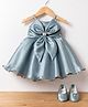 Blabber Sleeveleass Stone Embellished Bow Applique Detailed Knee Length Dress With Booties - Green