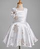 Blabber Sleeveless Floral Applique Detailed & Printed Knee Length Dress - White