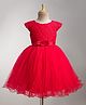 Blabber  Cap Sleeves Floral Applique Detailed & Embroidered Knee Length Dress - Red
