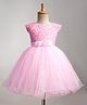 Blabber  Cap Sleeves Floral Applique Detailed & Embroidered Knee Length Dress - Baby Pink