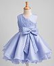 Blabber Sleeveless Sequins Embellished Floral Embroidered & Bow Applique Detailed Knee Length Dress - Blue