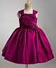 Blabber Sleeveless Beads & Stone Embellished Floral Applique Detailed Knee Length Pleated Dress - Wine