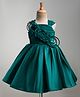 Blabber Sleeveless Beads & Stone Embellished Floral Applique Detailed Knee Length Pleated Dress - Green