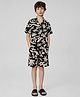 ALAN JONES Cotton Blend Knit Abstract Printed Coordinating Tee & Shorts Set - Black
