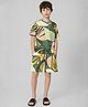 ALAN JONES Cotton Blend Knit Abstract Printed Coordinating Tee & Shorts Set - Green