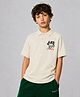 ALAN JONES Cotton Blend Knit Brand Name Embroidered Tee - Beige