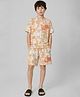 ALAN JONES Cotton Blend Knit Tie Dye & Surf Mood Text Printed Coordinating Tee & Shorts Set - Peach