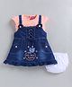 LITTLE 4EVER Denim Knit Sleeveless Animal Embroidered Pinafore Dress With Tee & Bloomer - Peach
