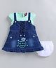 LITTLE 4EVER Denim Knit Sleeveless Animal Embroidered Pinafore Dress With Tee & Bloomer - Green