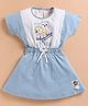 MELONI Knitted Knit Half Sleeves Animals Printed Dress -Sky Blue