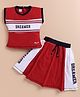 MELONI Knitted Knit Half Sleeves Stripes & Dreamer Text Printed Top & Skirt Set - Red