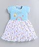 MELONI Knitted Knit Half Sleeves Honey Bee Text Printed Dress - Sky Blue