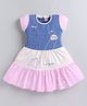 MELONI Knitted Knit Half Sleeves Colour Blocked & Star Printed Dress - Blue