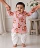 Pspeaches Silk Woven Full Sleeves Floral Printed Kurta & Dhoti Set - Peach