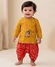 Pspeaches Cambric Woven Full Sleeves Kanha Embroidered Kurta & Dhoti Set - Mustard & Red