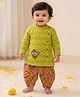 Pspeaches Cambric Woven Full Sleeves  Elephant Embroidered Kurta & Dhoti - Multi Colour