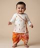 Pspeaches Cambric Woven Full Sleeves Leaves Embroidered Kurta & Dhoti Set - Cream & Orange