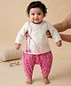 Pspeaches Cotton Woven Full Sleeves Schiffli Embroidered Kurta & Dhoti Set - White & Magenta