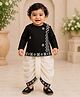 Pspeaches Silk Woven Full Sleeves Floral Embroidered Kurta & Dhoti Set - Black & White