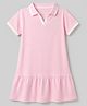 Primo Gino Cotton Mix Knit Drop-Waist Frock with Half Sleeves and Allstar Embroidery in Pink