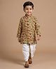 Ridokidz Cotton Woven Full Sleeves  Ajrakh Printed Kurta Dhoti Set - Beige & Orange
