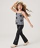 Arias Cotton Woven Sleeveless Checks Top with Floral Applique - Black