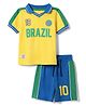 Babyhug 100% Cotton Single Jersey Knit Half Sleeves T-Shirt & Shorts Set With Text Print - Yellow & Blue