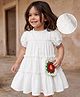 Babyhug Cotton Woven Dress and Purse with Half Sleeves in Offwhite