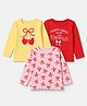Doodle Poodle Cotton Single Jersey Knit T-Shirts with Full Sleeves and Bow Print in Yellow , Pink & Red Pack of 3 for 0-3 Months