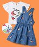 OLLINGTON ST. Cotton Knit Half Sleeves Butterfly Embroided & Printed Frock with Inner Tee - White & Indigo