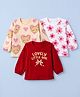 Doodle Poodle 100% Cotton Single Jersey Knit Full Sleeves Tops with Bear, Floral & Lovely Little Girl Print Pack of 3 - Peach, White & Dark Red