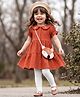 Babyhug Viscose Woven Frock and Leggings Set with Half Sleeves and Fox Applique in Orange