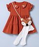 Babyhug Viscose Woven Frock and Leggings Set with Half Sleeves and Fox Applique in Orange