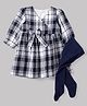 Babyhug Cotton Woven Frock and Legging with Full Sleeves and Checked Print in Blue for 18-24 Months