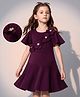 Hola Bonita Knit Half Sleeves Party Wear Dress With Flower Applique - Wine