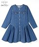Arias 100% Cotton Knit Full Sleeves Denim With Cut and sew detailing Mid Wash One Piece Dress In Blue
