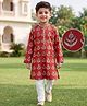 EARTHY TOUCH Cotton Woven Full Sleeves Kalamkari Kurta Pajama Set - Dark Red