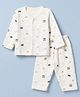 Cucumber Sinker Knit Full Sleeves Co-Ords T-Shirt & Pyjama Night Suit with Van & Palm Tree Print - Cream