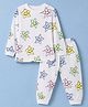 Ollypop Sinker Knit Full Sleeves Co-Ords T-Shirt & Pyjama Night Suit with Star Print - White