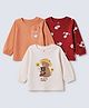 Doodle Poodle 100% Cotton Single Jersey Knit Full Sleeves Tops With Animal & Floral Print - Peach White & Red